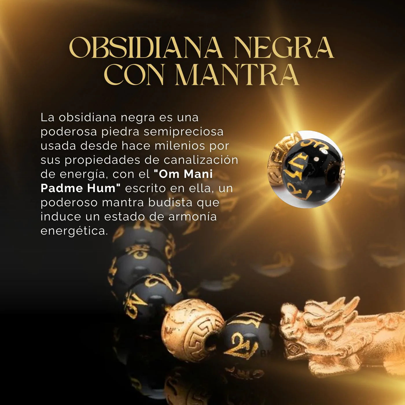 Pulsera PiXiu Feng Shui Obsidiana Negra - Para la Fortuna y el Éxito