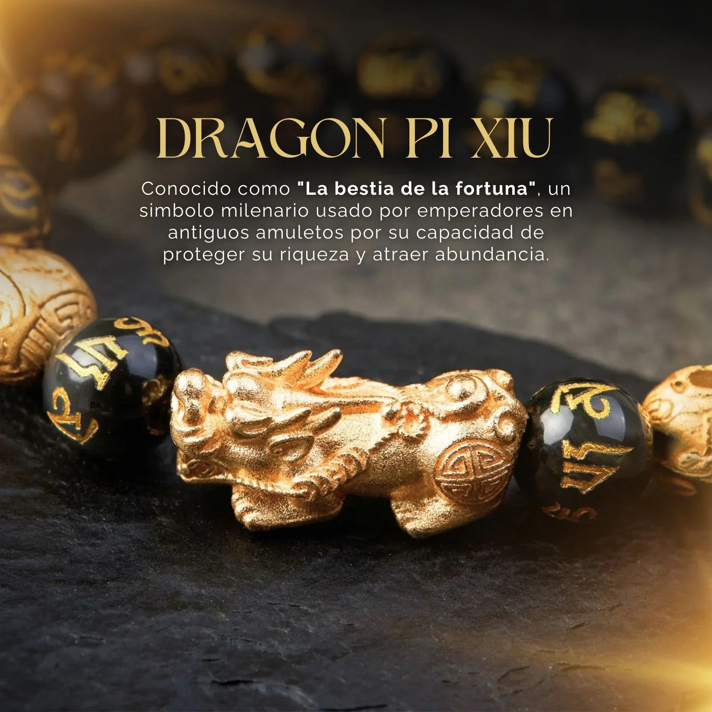 Pulsera PiXiu Feng Shui Obsidiana Negra - Para la Fortuna y el Éxito